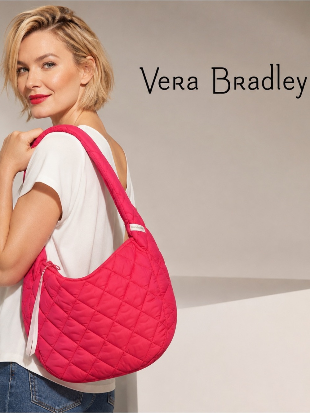🌸Vera Bradley Hot Pink Quilted Shoulder Hobo NWT Tifton casual lightweight